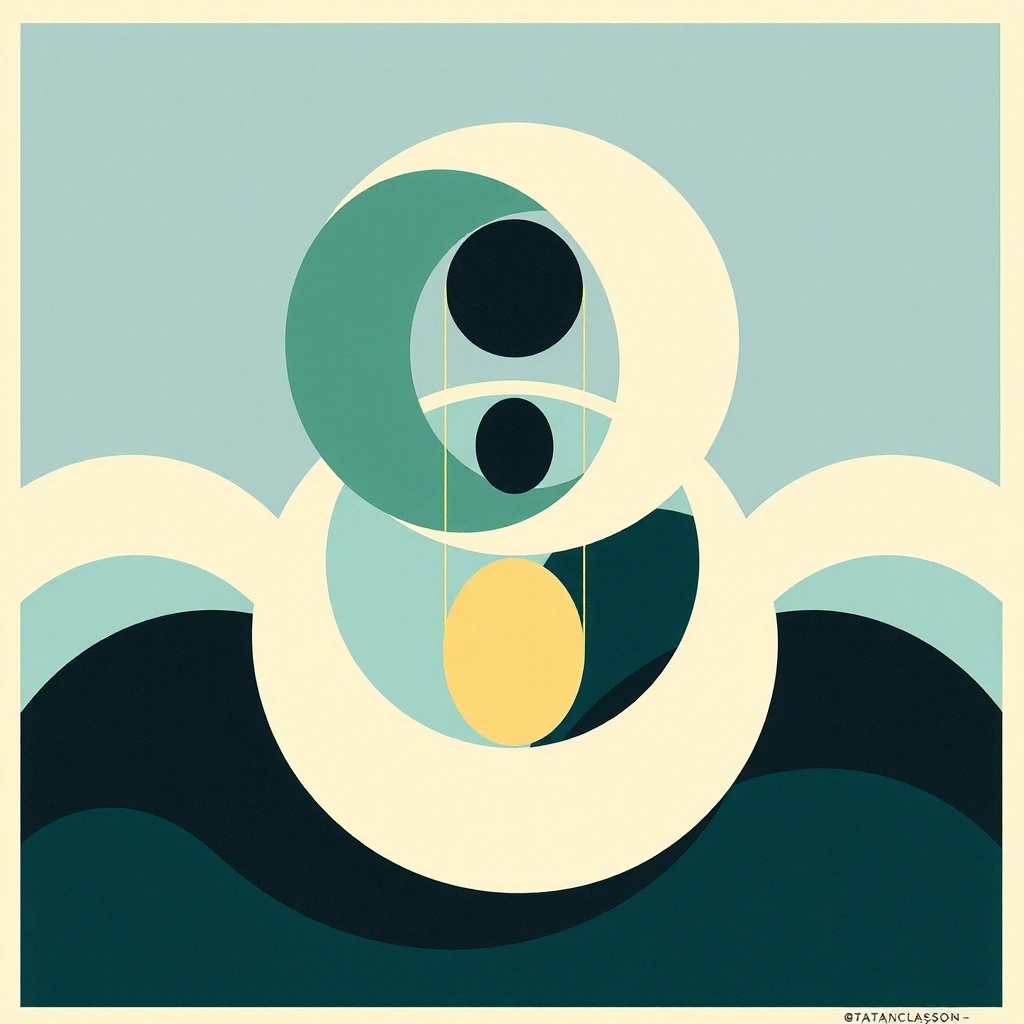 Abstract art symbolizing balance and tranquility with intertwined elements.