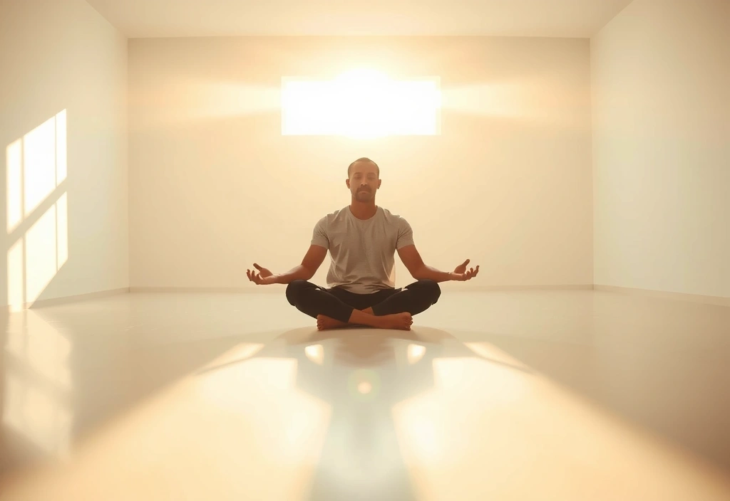 Person meditating calmly with glowing aura